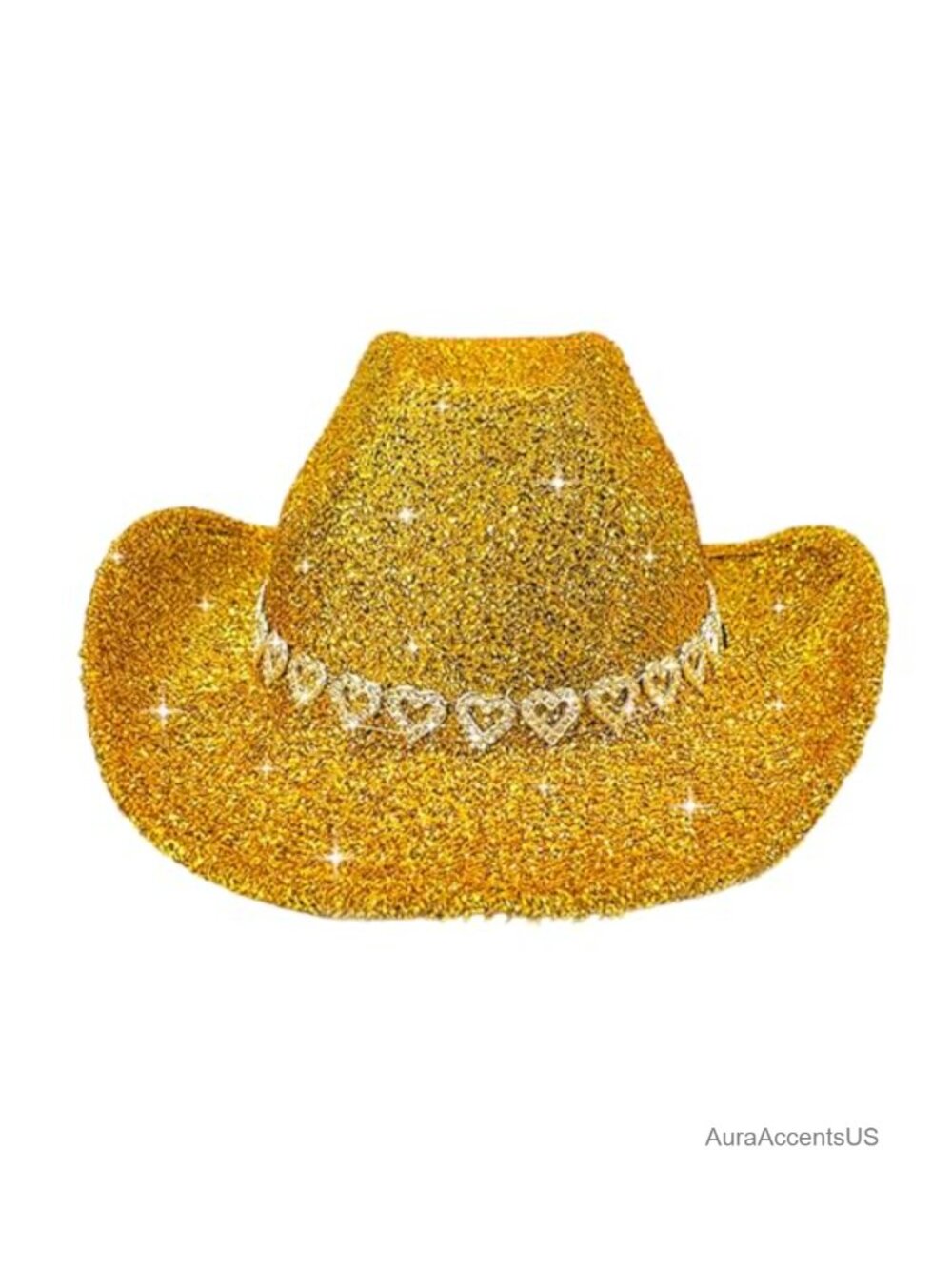Glitter Western Cowgirl Hat with Rhinestones Wide Brim Polyester